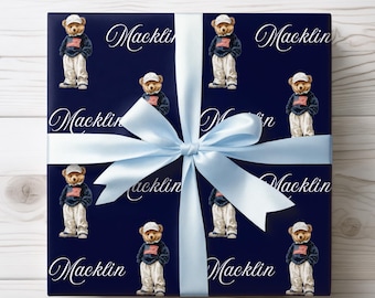 Bear Baby Shower Wrapping Paper Vintage Bear Wrapping Paper Personalized Bear Gift Wrapping Paper Roll Teddy Bear Gift Wrapping