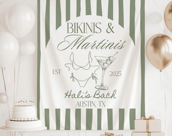 Bikinis and Martinis Bachelorette, Bikinis and Martinis Banner, Custom Bachelorette Photo Backdrop, Martinis and Bikinis Bachelorette Sign