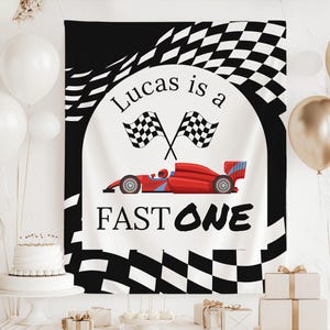 Fast One Birthday Decorations, Fast One Birthday Sign, Personalized 1st Birthday Banner, Race Car 1st Birthday Backdrop, Race Car Decoration