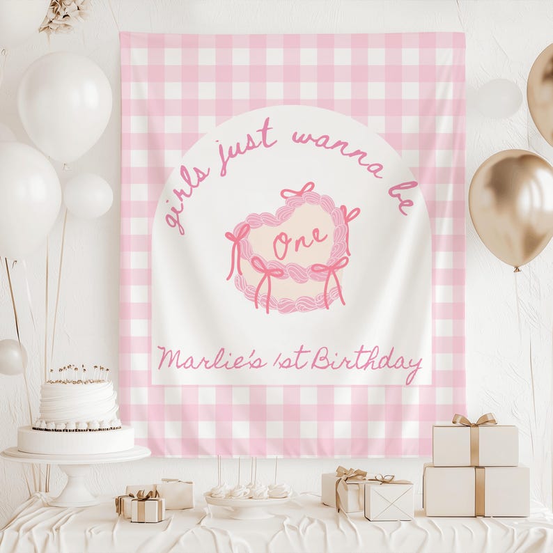 Coquette first birthday decorations Girls Just Wanna Be One backdrop custom bow 1st birthday banner retro cake party photo backdrop