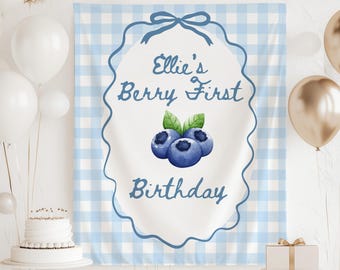 Banner di mirtillo per il primo compleanno di Berry, sfondo di mirtillo per il primo compleanno, decorazioni di mirtillo per il primo compleanno, il mio banner di mirtillo per il primo compleanno