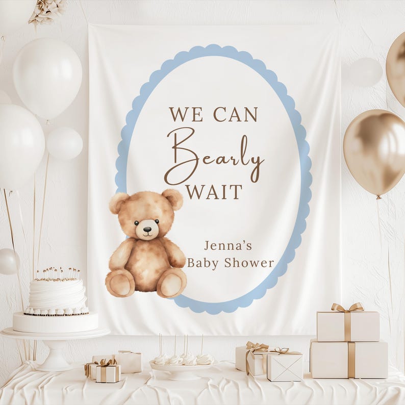 Bear themed baby shower backdrop