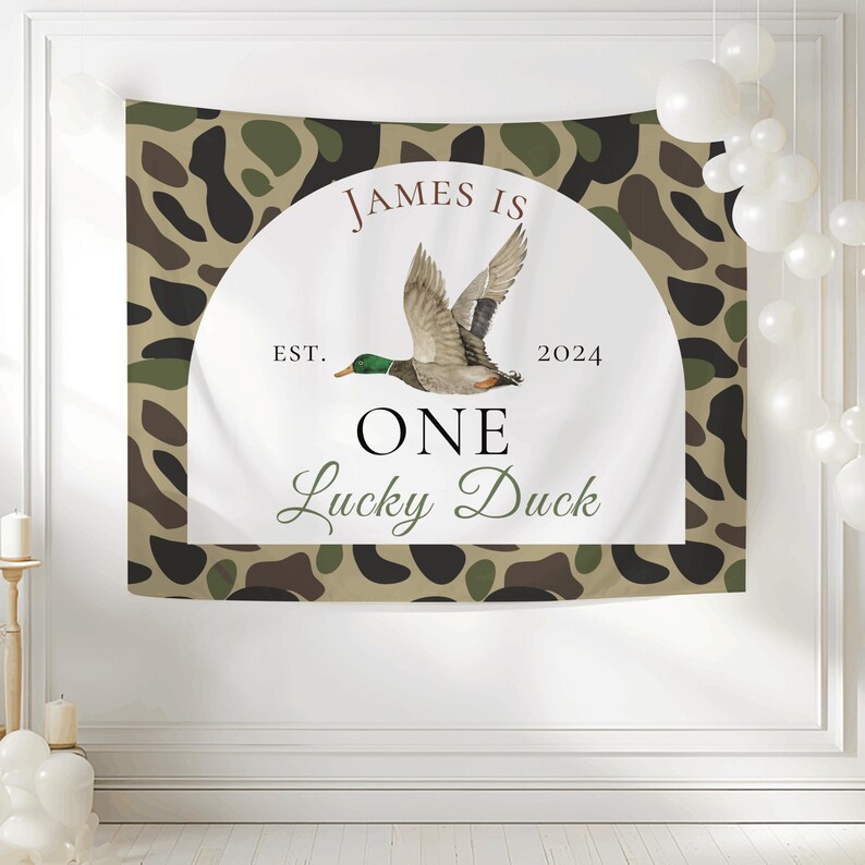 One Lucky Duck Birthday Banner, One Lucky Duck Birthday Decor, Mallard ...
