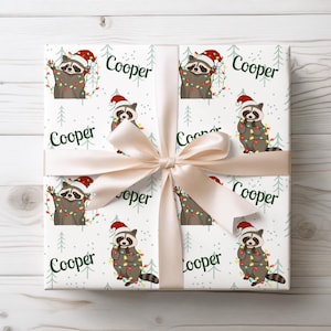 Raccoon Santa Christmas Wrapping Paper, Personalized Raccoon Christmas Gift Wrap, Raccoon Gifts Christmas, Funny Raccoon Wrapping Paper