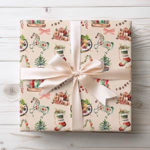 Scandinavian Christmas Gift Wrapping Paper, Scandinavian Christmas Decor Gift Wrap, Dala Horse Wrapping Paper Roll, Nordic Christmas Gift