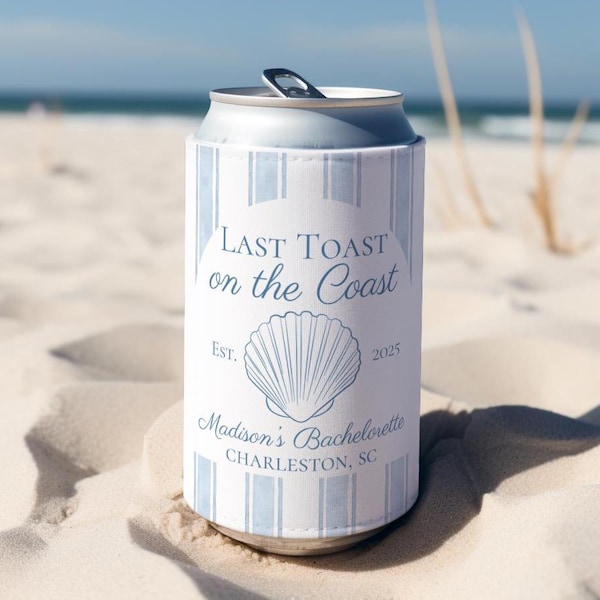Porta-latas "Último Brinde na Costa", Porta-latas para Despedida de Solteira com Tema Litorâneo, Porta-latas Personalizados para Despedida de Solteira, Lembrancinhas para Despedida de Solteira na Praia