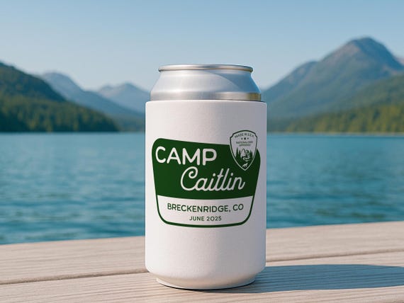 Camp Bachelorette Can Coolers, Camping Bach Party Favors, Camp Themed Bachelorette, National Park Bachelorette Favors, Camp Bach Can Cooler