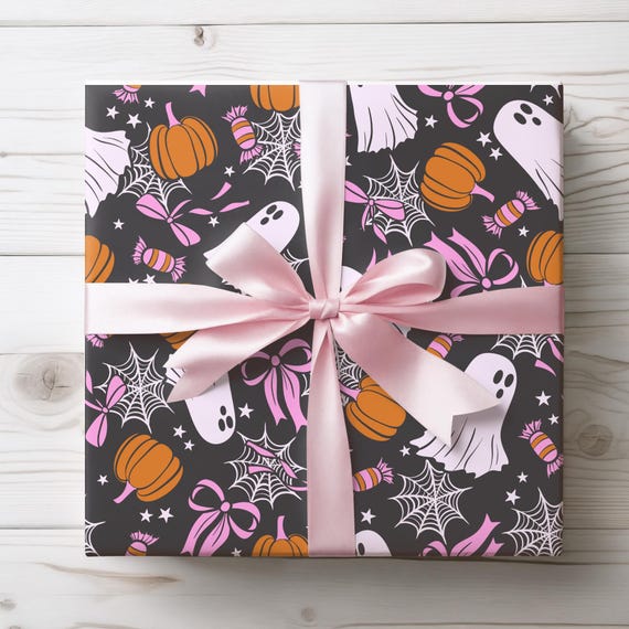 Halloween Wrapping Paper, Halloween Ghost Wrapping Paper, Halloween Coquette, Girly Halloween Gift Wrap, Halloween Wrapping Paper Rolls