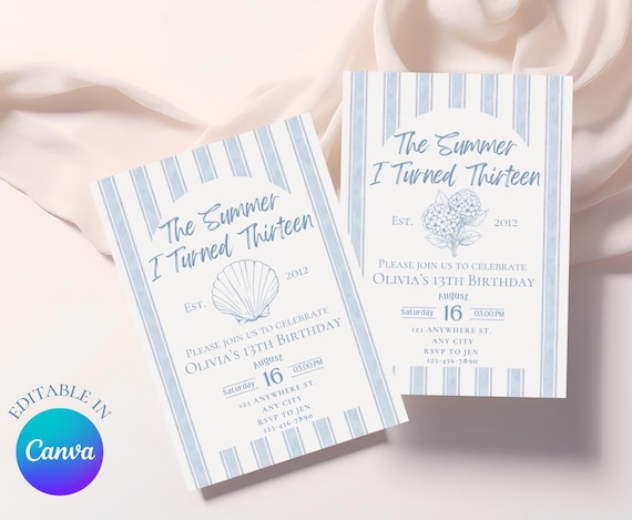 The Summer I Turned Birthday Invitation, ANY AGE Editable Birthday Invitation, Summer I Turned Party Invite, Digital Summer I Turned Invite