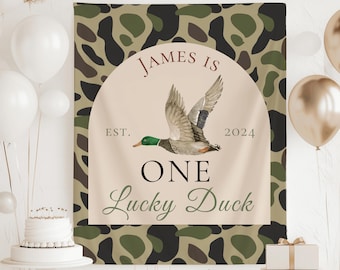 One Lucky Duck Birthday Banner, One Lucky Duck Birthday Decor, Mallard Duck Birthday Banner, Hunting Birthday Party Decor Duck Hunting Party