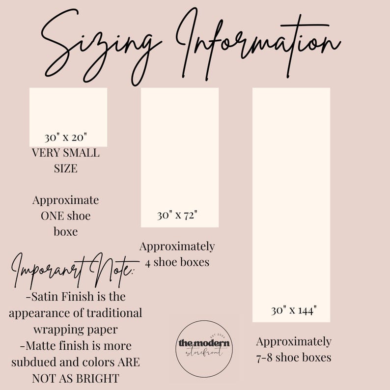 easter wrapping paper sizing chart