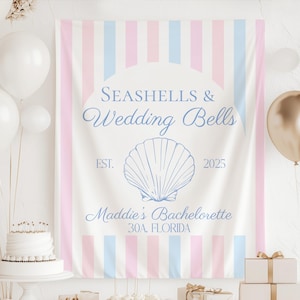 Seashells and Wedding Bells Bachelorette Banner, Pastel Bachelorette Decorations, Beach Bachelorette Decor, Coastal Bachelorette Backdrop