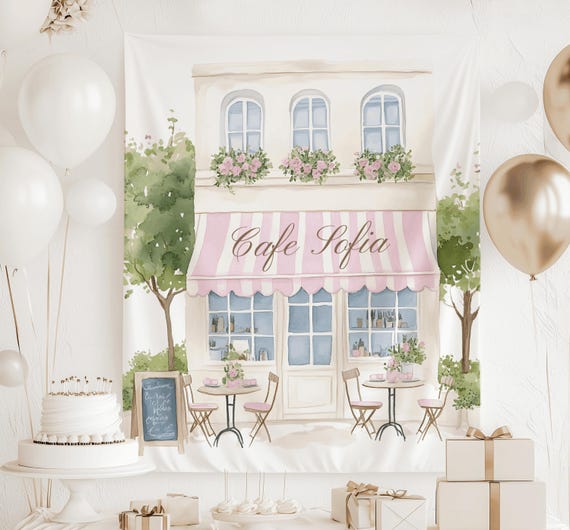 Paris Birthday Party Decorations, Paris Cafe Backdrop, Paris Cafe Banner, French Cafe Backdrop, French Cafe Birthday Decor, Patisserie Sign
