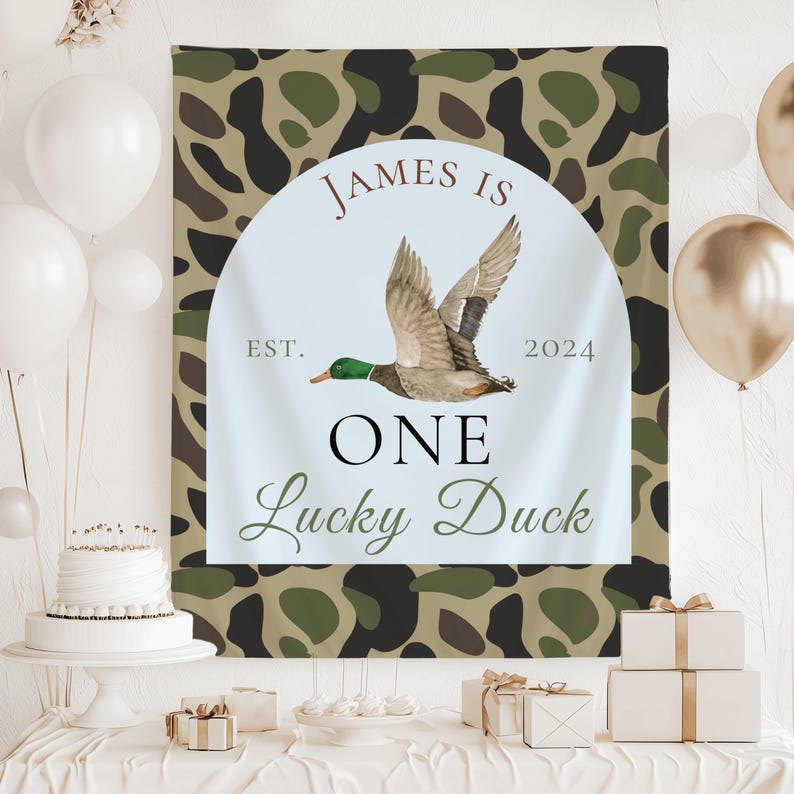 One Lucky Duck Birthday Banner, One Lucky Duck Birthday Decor, Mallard ...