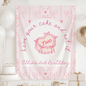 Have Your Cake and Eat It TWO Birthday Decorations, Cake 2nd Birthday Backdrop, Coquette 2nd Birthday Banner, Bow Birthday Decorations