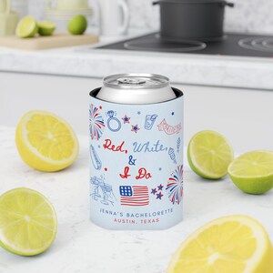 Red White and Blue Bachelorette Can Cooler for Bride Tribe