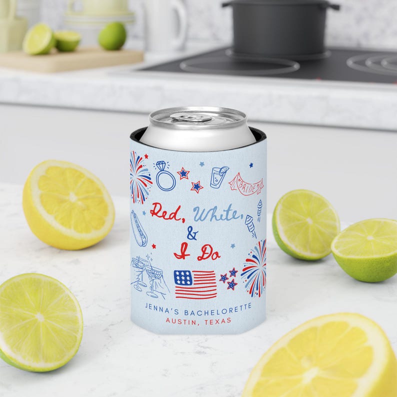 Red White and Blue Bachelorette Can Cooler for Bride Tribe