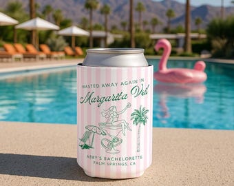 Margarita Veil Bach Party Favors, Margarita Veil Bachelorette Decorations, Custom Bachelorette Can Cooler, Pink and Green Bachelorette Favor