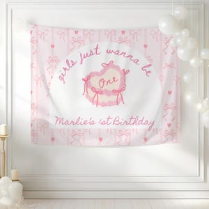 Coquette 1st Birthday Backdrop for girly 1st birthday