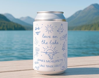 Love on the Lake Can Coolers, Lake Bachelorette Favors, Custom Lake Bachelorette Can Coolers, The Bach Lake Club Decor, Love at the Lake