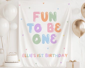 Banner "Fun to be ONE" Decorazione per compleanno "Fun to Be One" Arcobaleno Cartello per il primo compleanno Banner "Fun Being One" Sfondo personalizzato per il primo compleanno di una ragazza