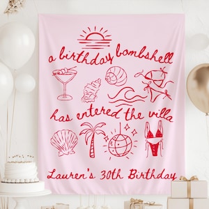 A Birthday Bombshell Has Entered the Villa Banner, Island Birthday Decorations, A Birthday Bombshell Is Entering the Villa Decorations