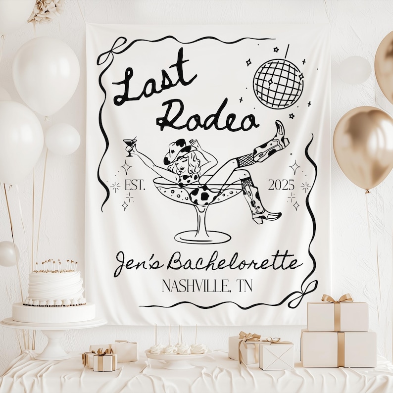 Disco Cowgirl Bachelorette Decorations glitter western backdrop