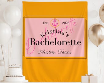 Bannière EVJF dernier rendez-vous, toile de fond EVJF sur le thème champagne, tapisserie EVJF pétillante, décor EVJF rose et orange