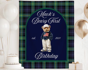 Banner per il primo compleanno di Beary, sfondo per il primo compleanno di Beary, decorazioni vintage per orsacchiotti, decorazioni per il primo compleanno di Beary