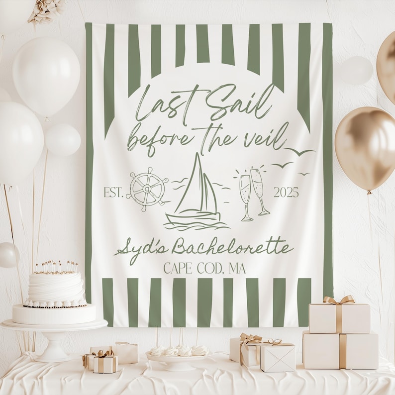 Beach Bachelorette Sign Last Sail Before The Veil Backdrop 30A Bachelorette Party Decor