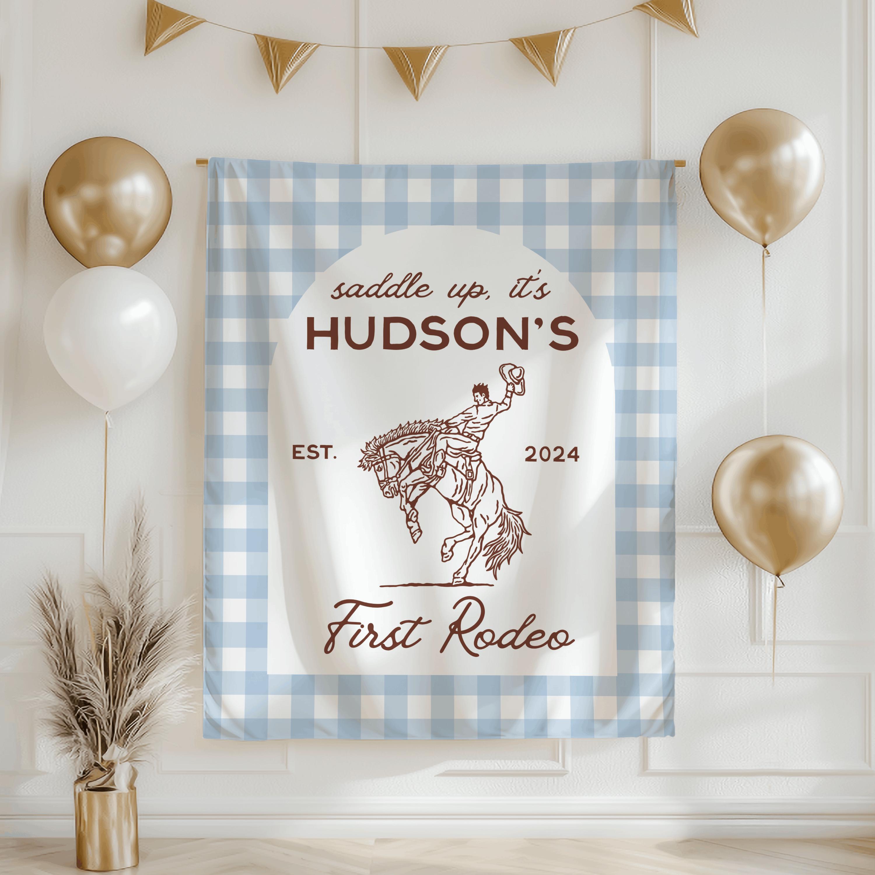 First Rodeo Birthday Photo Banner - Boy's 1st Birthday Party Decor, Western Theme Backdrop