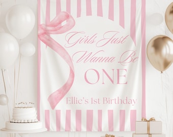 Girls Just Wanna Be ONE Decor, Girls Just Wanna Be One Banner, Coquette 1st Birthday Backdrop, Personalized Bow 1st Birthday Banner