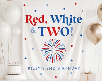 Red White and TWO Birthday Banner, Red White and Two Birthday Sign, American 2nd Birthday, Red White and Two Banner, Red White and Two Decor