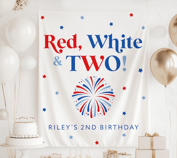 Red White and TWO Birthday Banner, Red White and Two Birthday Sign, American 2nd Birthday, Red White and Two Banner, Red White and Two Decor