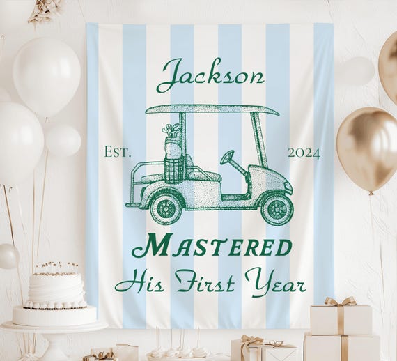 Golf 1st Birthday Banner, Mastered First Year Banner, Golf 1st Birthday Backdrop, Hole in One Birthday Banner, 1st Birthday Backdrop Golf
