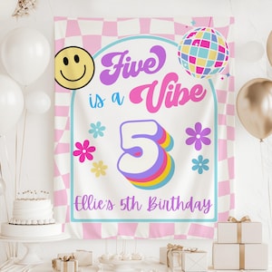 Five is a Vibe Banner, Five is a Vibe Birthday Party, 5th Birthday Party Decor, Groovy 5th Birthday Backdrop, 5 is a Vibe Birthday Sign