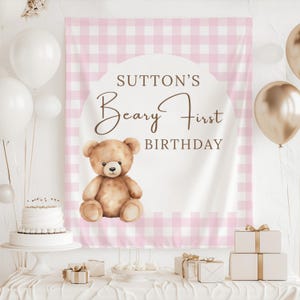 Beary 1st Birthday Party Decorations Teddy Bear First Birthday Banner Backdrop for Baby Boy or Girl