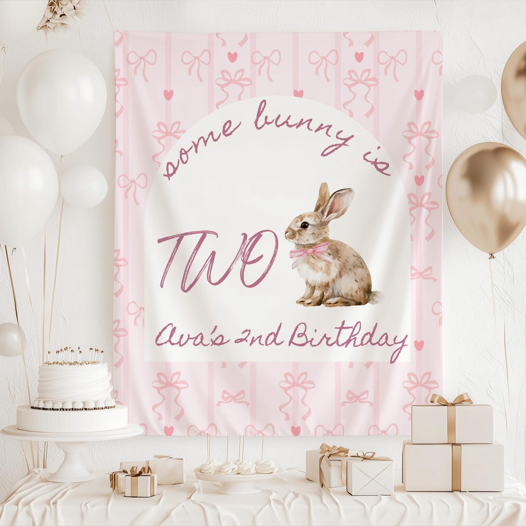 Some Bunny is Two Birthday Decorations, Vintage Bunny Birthday Backdrop ...