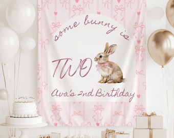 Some Bunny Is Two Birthday Decorations, Vintage Bunny Birthday Backdrop, Personalized 2nd Birthday Banner, Bunny Coquette Birthday Sign