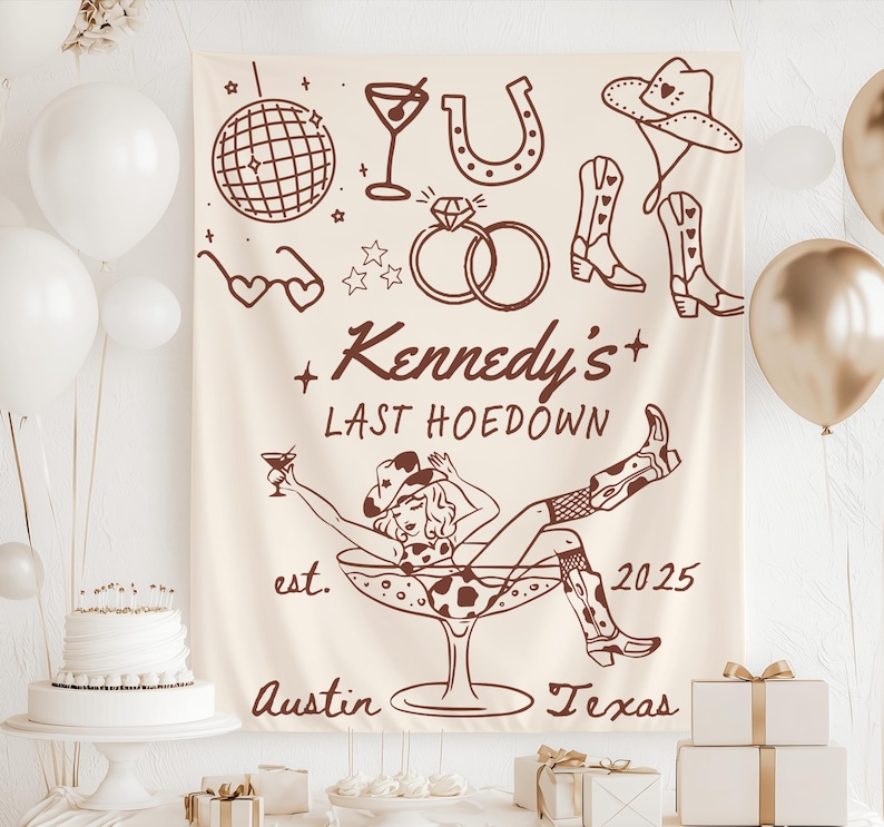 Last Hoedown Bachelorette Banner Western Bachelorette Backdrop Cowgirl Party Decor Nashville Bachelorette Sign