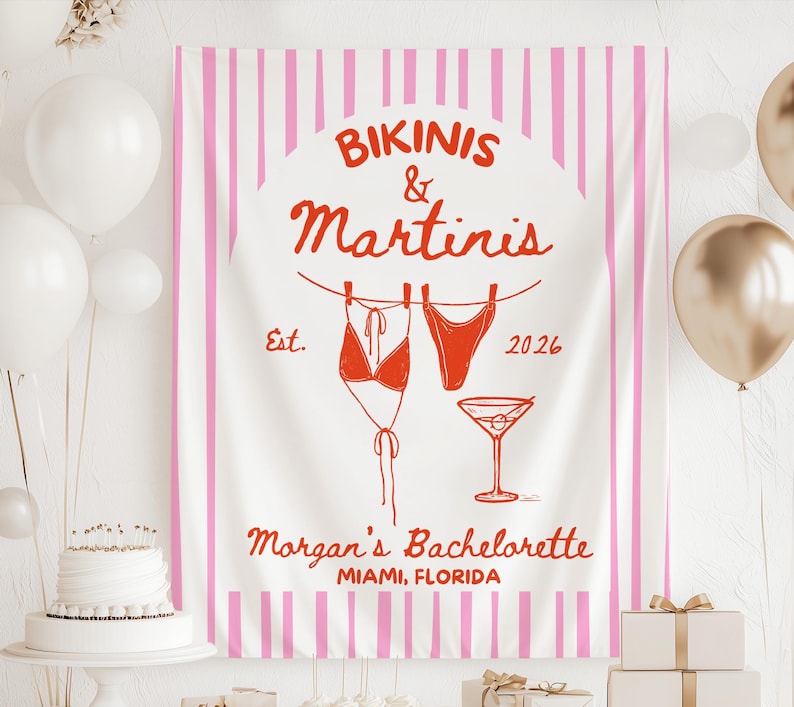 Bikinis and Martinis bachelorette banner custom bach club party decor