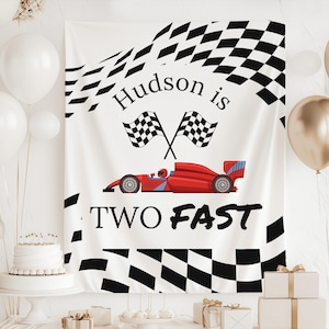 TWO Fast Birthday Decor, Two Fast Birthday Banner, Personalized 2nd Birthday Backdrop, Race Car 2nd Birthday Sign, 2 Fast 2 Curious Decor