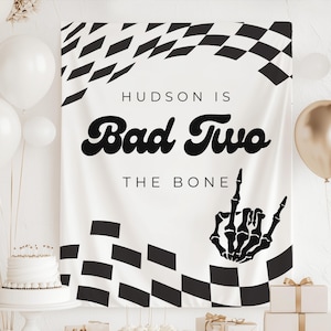 Bad TWO the Bone Backdrop, Bad 2 the Bone Decorations, Skeleton Birthday Decor, Halloween 2nd Birthday Welcome Sign, Spooky 2nd Birthday