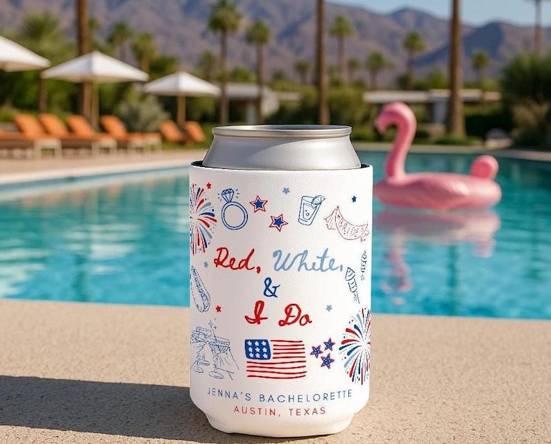 Red White and I Do Bachelorette Can Cooler Fourth of July Favor