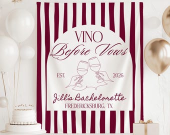 Bannière Vino Before Vows, enseigne EVJF, Vino Before Vows Bachelorette Decor, toile de fond EVJF sur le thème du vin