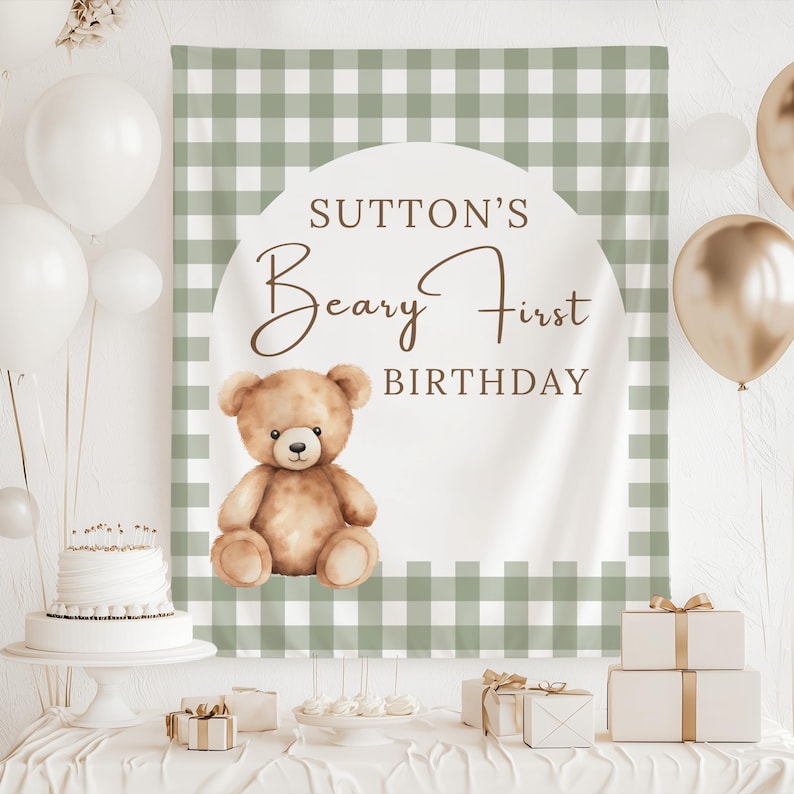 Beary First Birthday party banner