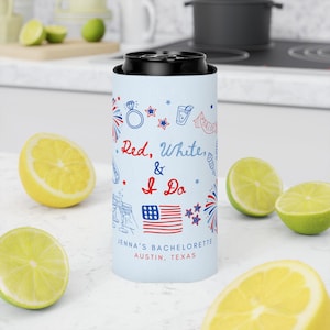 Fourth of July Bachelorette Favors Red White and Blue Can Cooler