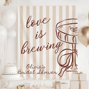 Enseigne de douche nuptiale Love is Brewing, bannière Love is Brewing, enseigne de douche nuptiale martini expresso, toile de fond Love is Brewing, décoration expresso