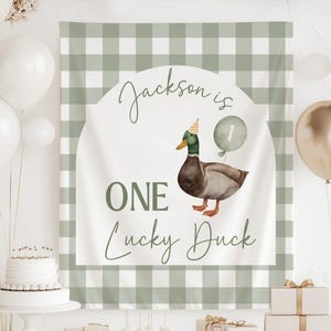 One Lucky Duck Birthday Backdrop, One Lucky Duck Welcome Sign, One Lucky Duck Birthday Banner, Personalized Mallard Duck Birthday Decoration