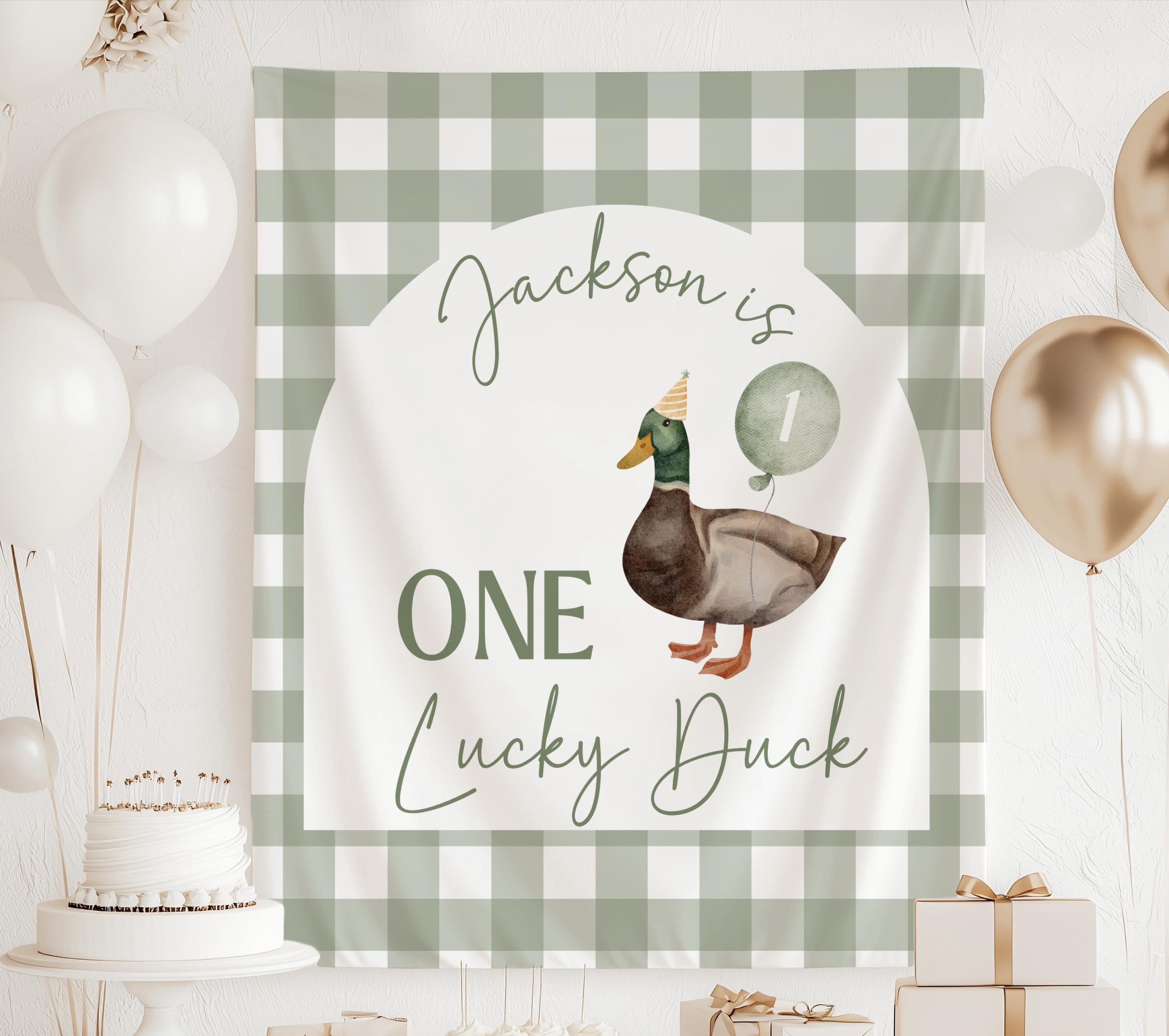 One Lucky Duck Wall Decal - Gender Reveal Party Decor With Balloon Arch Design